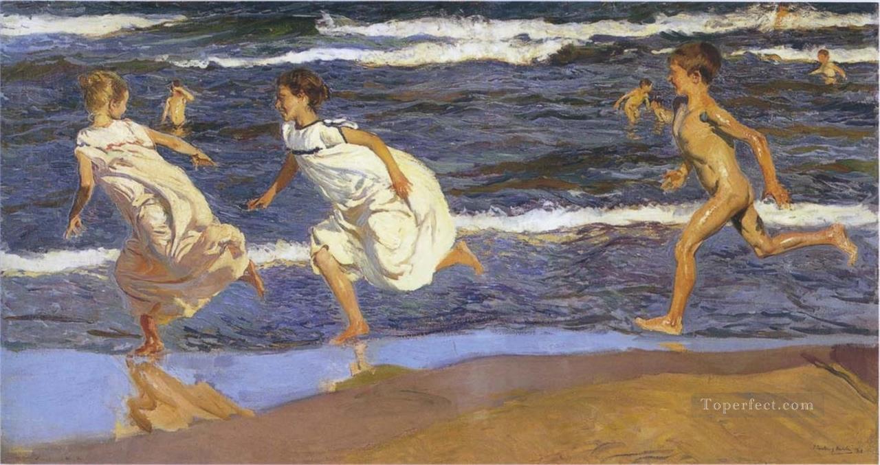 Joaquín Sorolla corriendo niños playa impresionismo costero Pintura al óleo